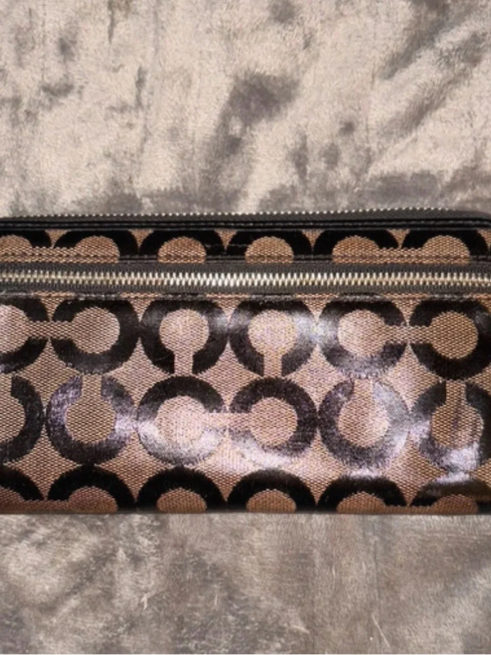 Coach Brown and Black Signature Zip Wallet